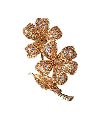 Golden Crystal Double Flower Brooch